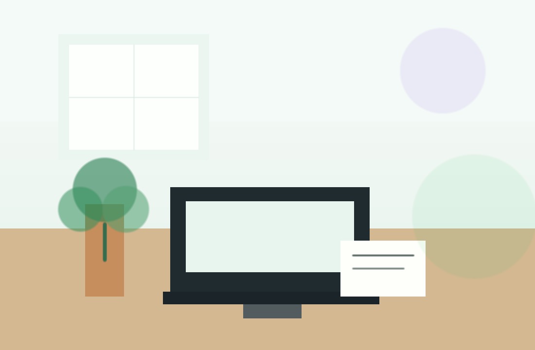 A calm, naturally lit workspace with a notebook and computer